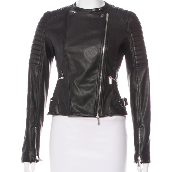 KAREN MILLEN Lamb Leather Black Biker Jacket Sz 4, S